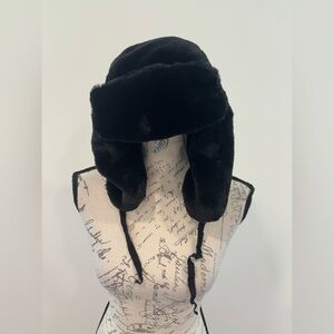 House of Fluff black faux fur trapper hat